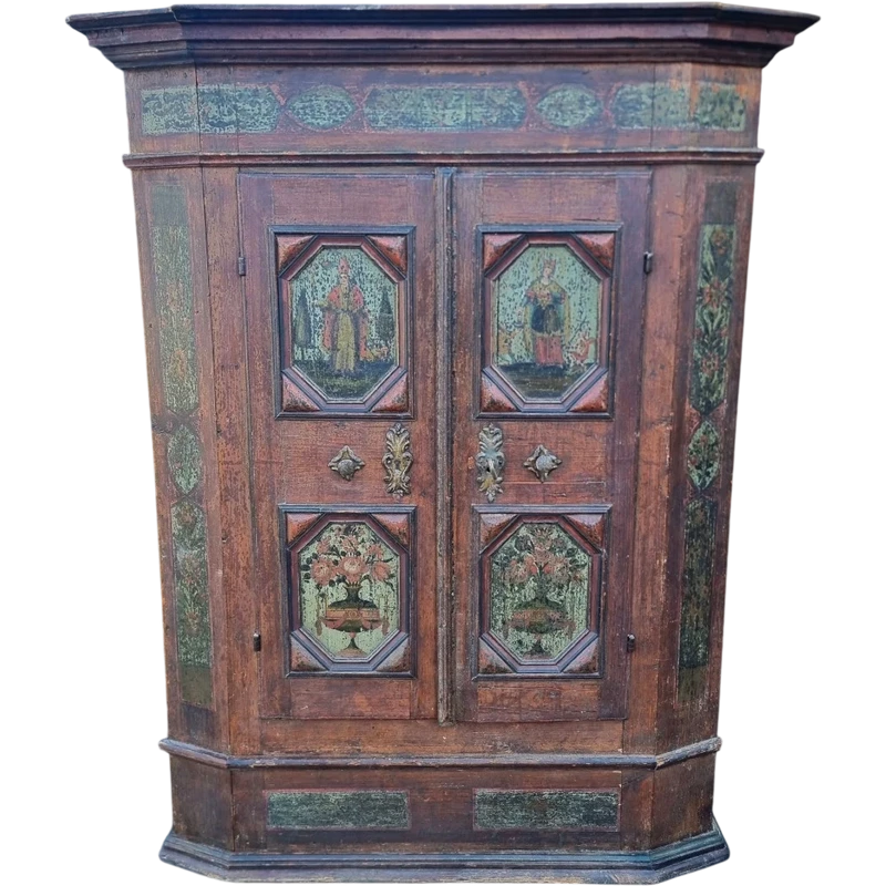 Armoire tyrolienne du 18e siècle avec peintures originales