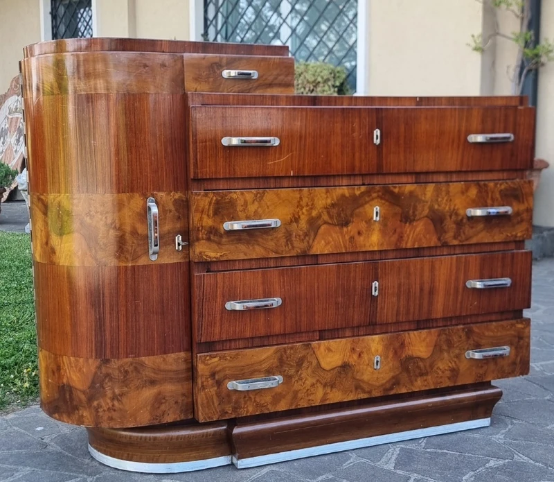 Cassettone in noce e palissandro Art Deco 1930