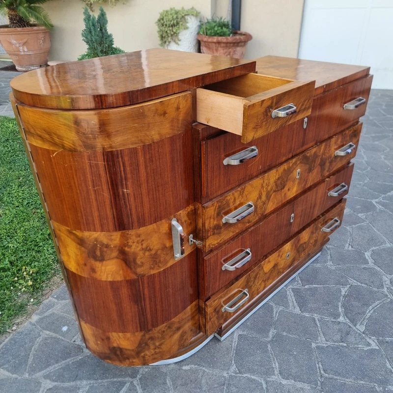 Cassettone in noce e palissandro Art Deco 1930