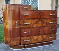 Cassettone in noce e palissandro Art Deco 1930