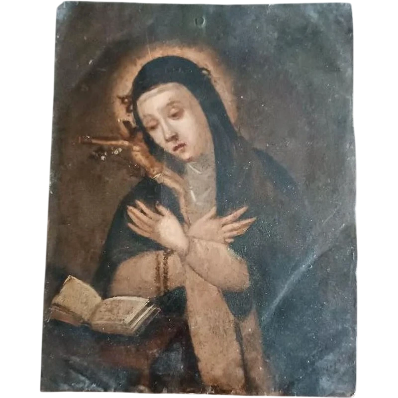 Antico dipinto su rame,doppio dipinto,Santa Caterina da siena