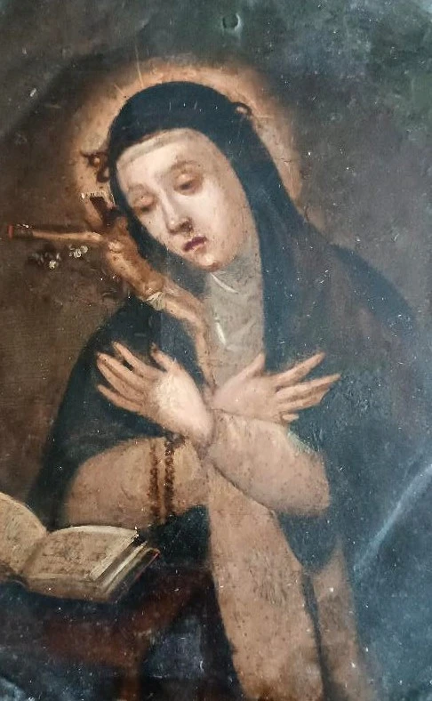 Antico dipinto su rame,doppio dipinto,Santa Caterina da siena