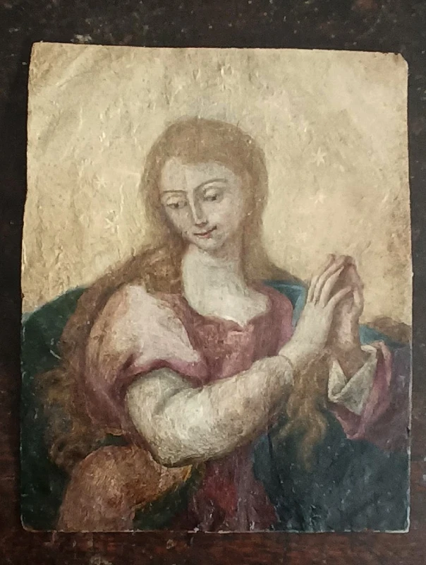 Antico dipinto su rame,doppio dipinto,Santa Caterina da siena