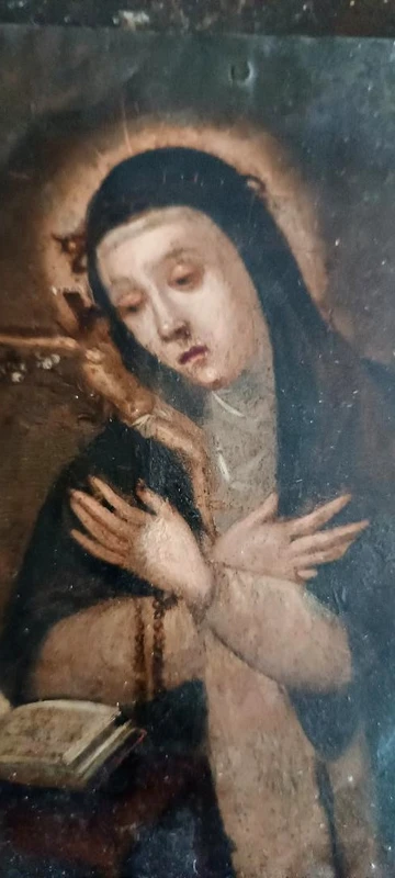 Antico dipinto su rame,doppio dipinto,Santa Caterina da siena