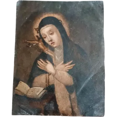 Antico dipinto su rame,doppio dipinto,Santa Caterina da siena