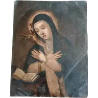 Antico dipinto su rame,doppio dipinto,Santa Caterina da siena