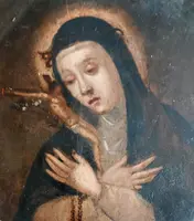 Antico dipinto su rame,doppio dipinto,Santa Caterina da siena