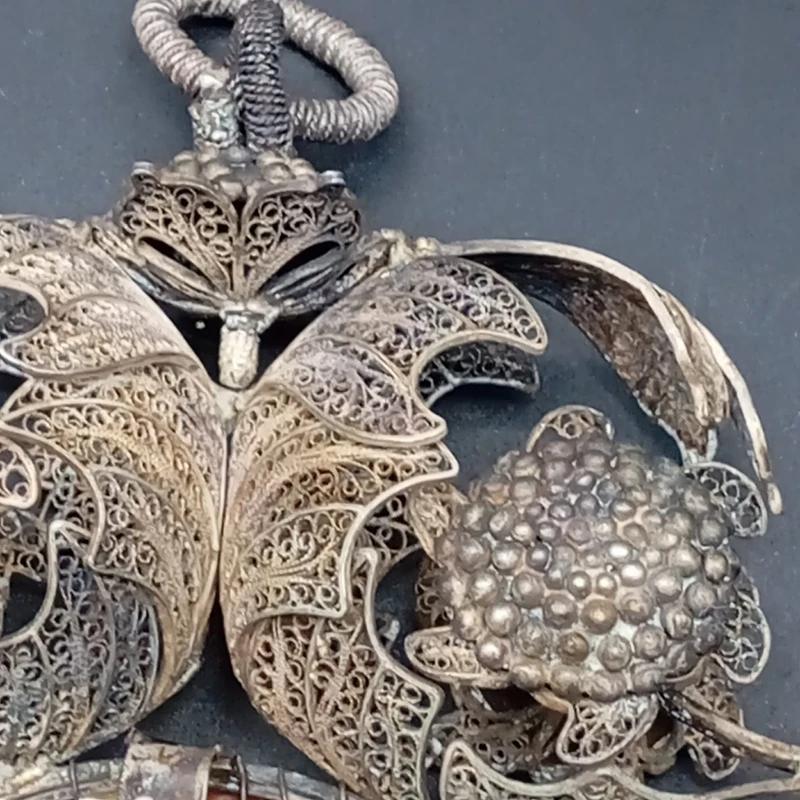 SILVER FILIGREE BEDSIDE TABLE WITH SMALL PAINTING DEPICTING SAINT ROSALIE