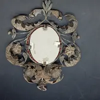 SILVER FILIGREE BEDSIDE TABLE WITH SMALL PAINTING DEPICTING SAINT ROSALIE