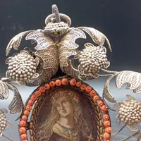 SILVER FILIGREE BEDSIDE TABLE WITH SMALL PAINTING DEPICTING SAINT ROSALIE