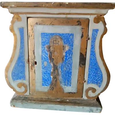 Antique tabernacle made of painted and gilded wood 18th century