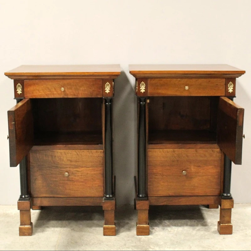 Antique pair of Empire bedside tables in walnut 19th century