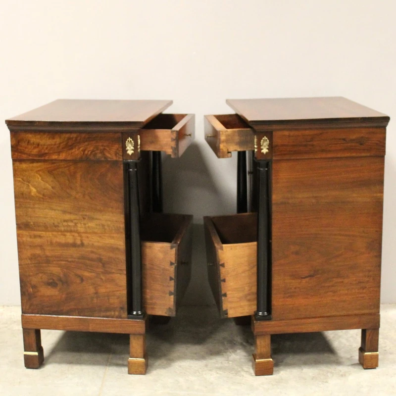 Antique pair of Empire bedside tables in walnut 19th century