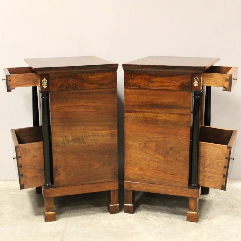 Antique pair of Empire bedside tables in walnut 19th century