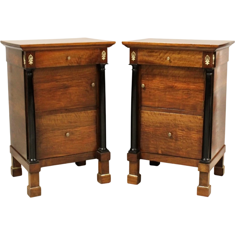 Antique pair of Empire bedside tables in walnut 19th century