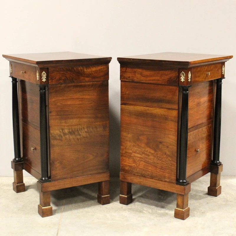 Antique pair of Empire bedside tables in walnut 19th century