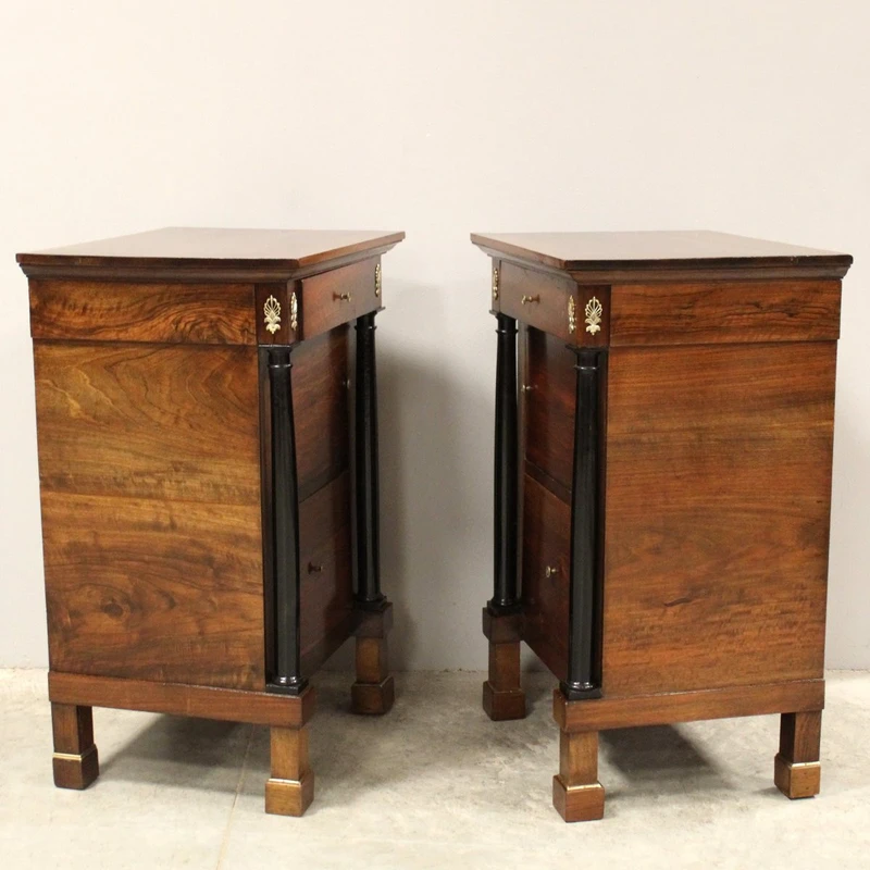 Antique pair of Empire bedside tables in walnut 19th century