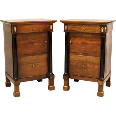 Antique pair of Empire bedside tables in walnut 19th century