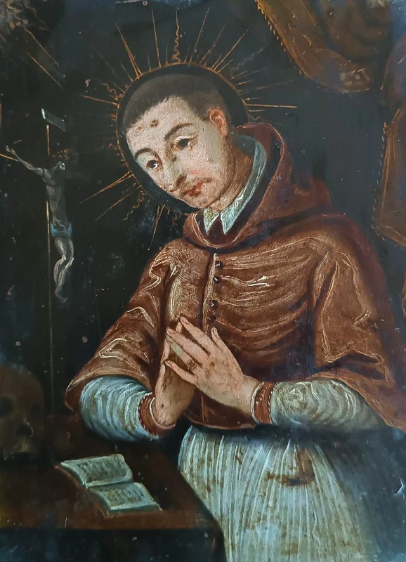 Antico dipinto su rame-SAN CARLO BORROMEO -Scuola italiana XVII secolo