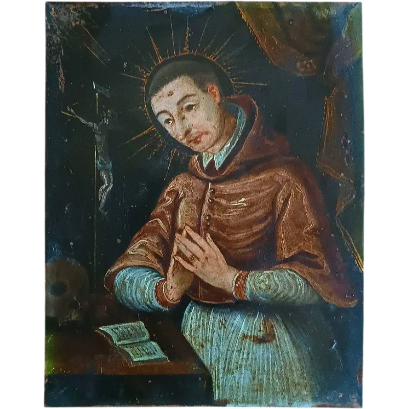 Antico dipinto su rame-SAN CARLO BORROMEO -Scuola italiana XVII secolo