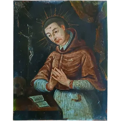 Antique painting on copper-SAN CARLO BORROMEO -Italian school 17th century