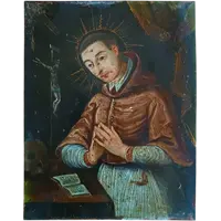 Antico dipinto su rame-SAN CARLO BORROMEO -Scuola italiana XVII secolo