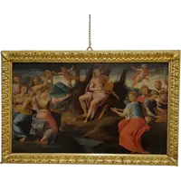 Huile sur panneau 17e siècle Apollon avec les Muses