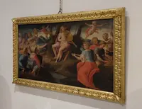 Huile sur panneau 17e siècle Apollon avec les Muses