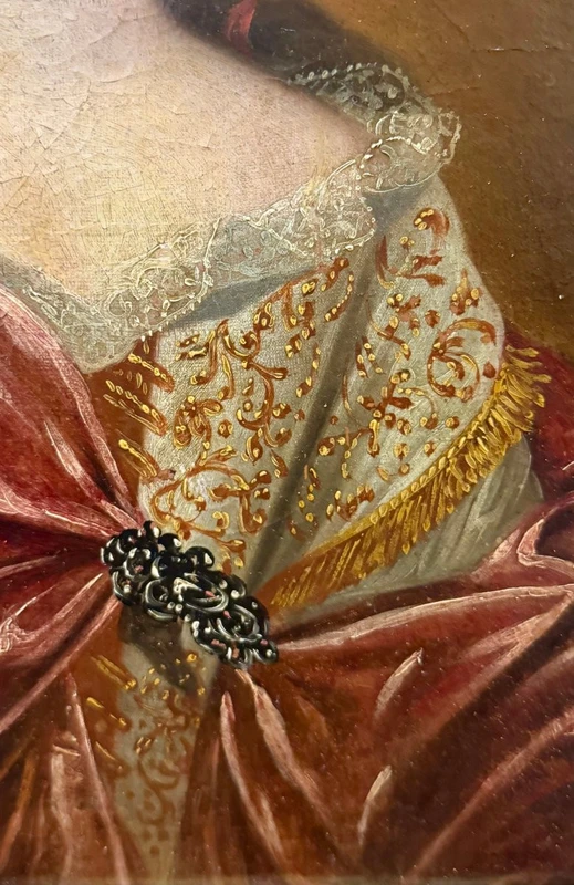 Portrait d'une jeune noble dame - Huile sur toile sous cadre doré - Louis XV