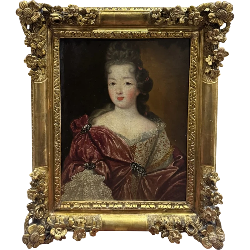 Portrait d'une jeune noble dame - Huile sur toile sous cadre doré - Louis XV