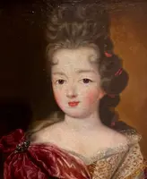 Portrait d'une jeune noble dame - Huile sur toile sous cadre doré - Louis XV