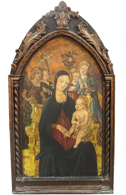 JONI I.F. - Madonna and Child with Angels, Tempera on Board Gold Background