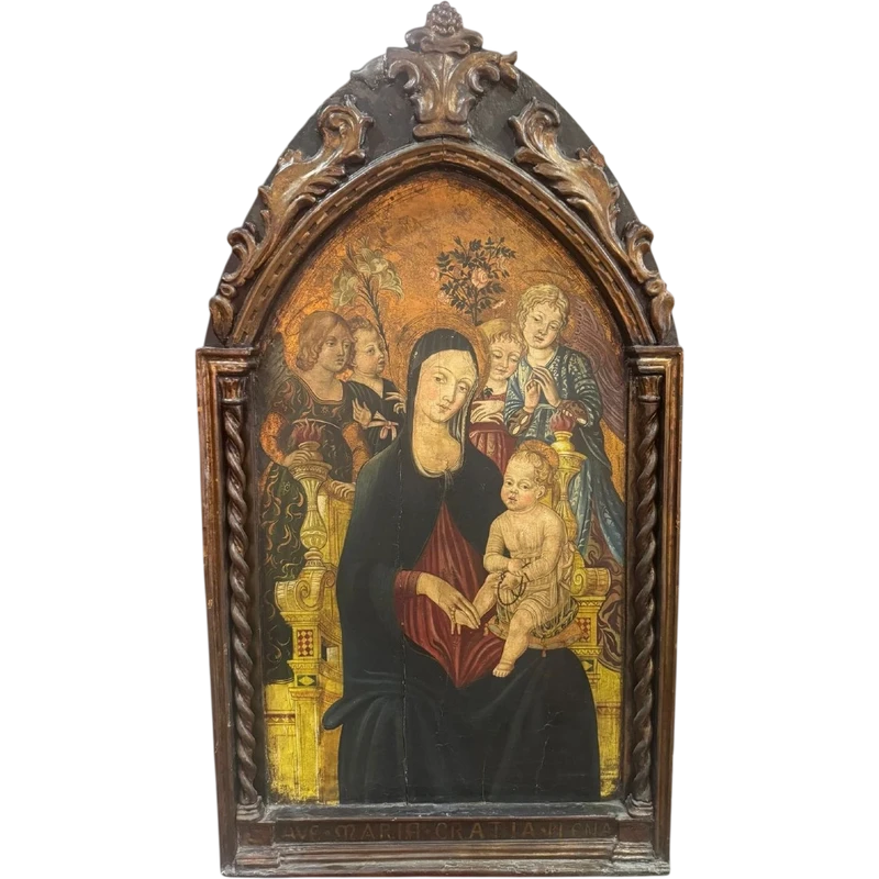 JONI I.F. - Madonna and Child with Angels, Tempera on Board Gold Background