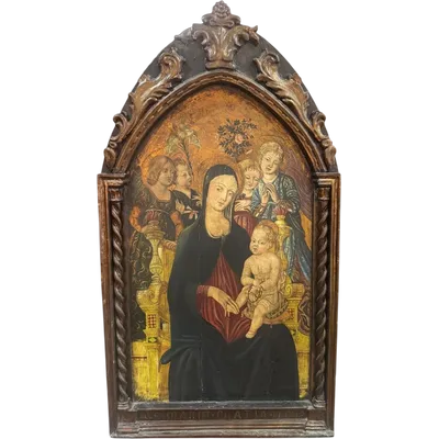 JONI I.F. - Vierge à l'enfant avec des anges, tempera sur carton fond or