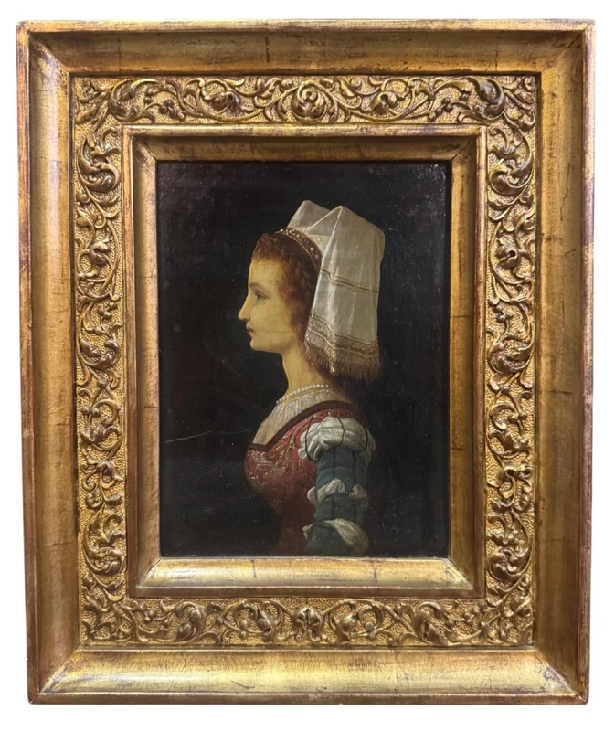 Portrait of a young noblewoman in profile - Oil painting on panel