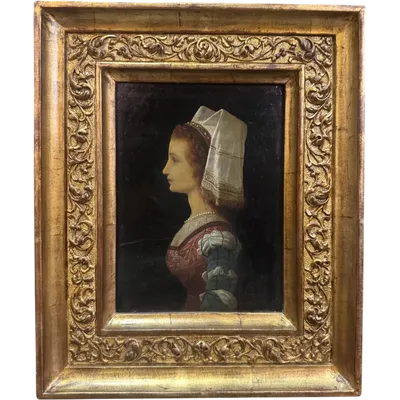 Portrait de profil d'une jeune femme noble - Huile sur panneau