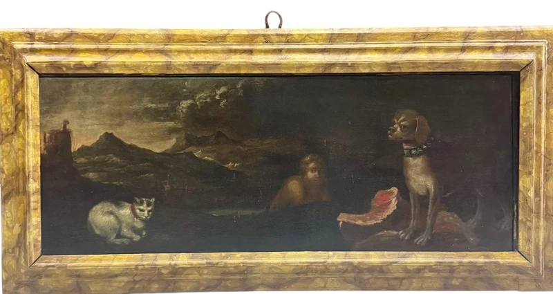 Pendentif de peintures anciennes à l'huile sur toile "Scènes allégoriques/mythologiques