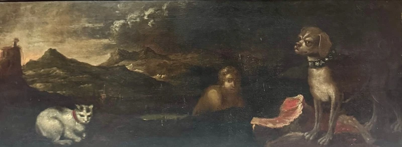 Pendentif de peintures anciennes à l'huile sur toile "Scènes allégoriques/mythologiques