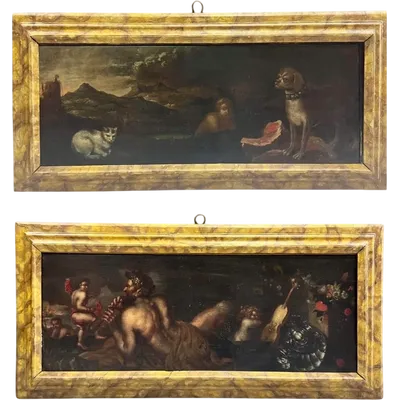 Pendentif de peintures anciennes à l'huile sur toile "Scènes allégoriques/mythologiques