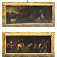 Pendentif de peintures anciennes à l'huile sur toile "Scènes allégoriques/mythologiques