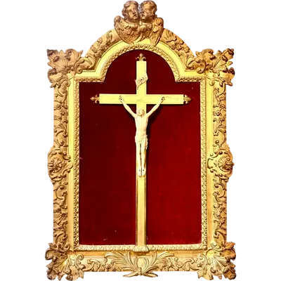Crucifix en ivoire représentant le Christ dans un cadre doré - XVIIIe siècle