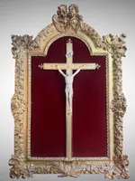 Crucifix with Christ in Ivory within gilded frame - 18th century