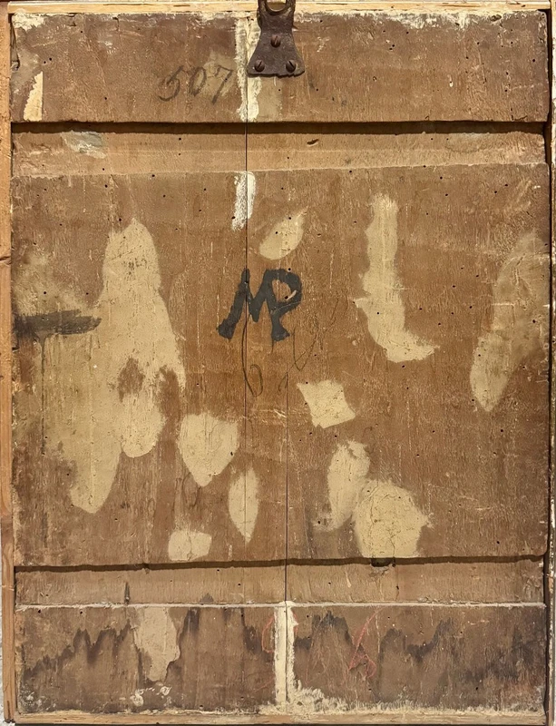 "Madonna and Child with St. John" painting on wood panel 16th century.