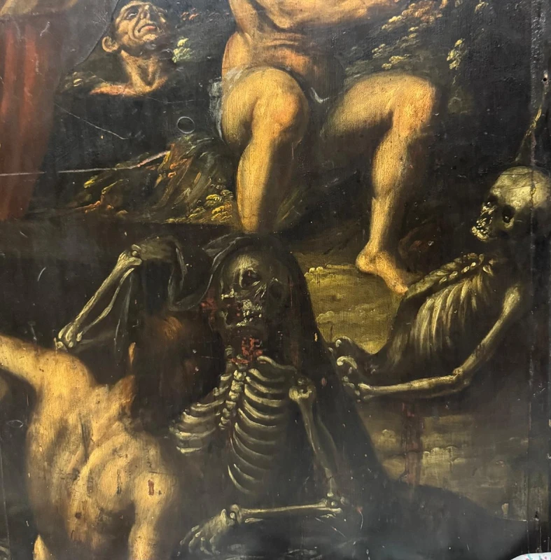 Peinture ancienne sur panneau "La vision du prophète Ezekiel", école ferraraise, maniérisme