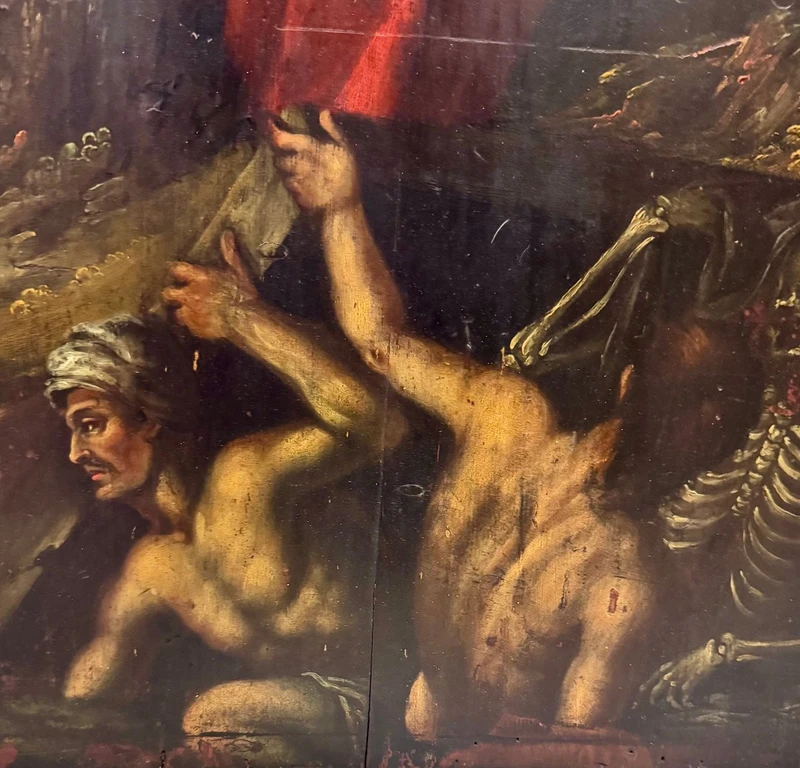 Peinture ancienne sur panneau "La vision du prophète Ezekiel", école ferraraise, maniérisme