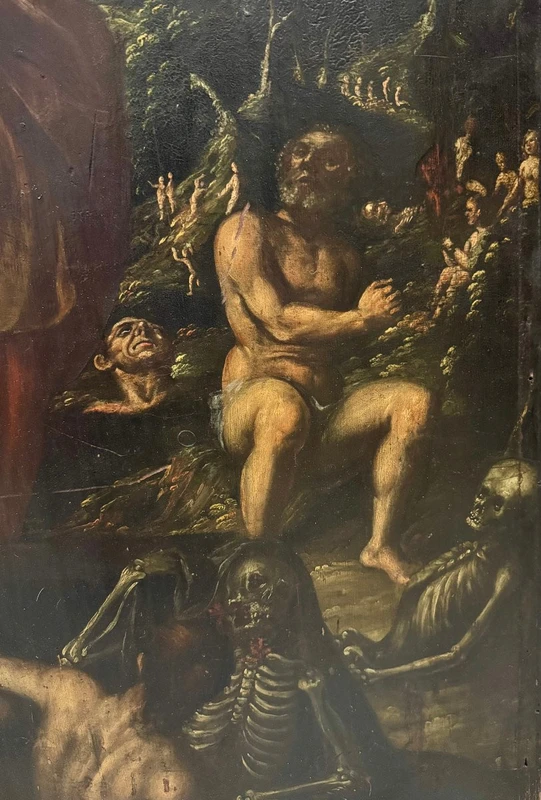 Peinture ancienne sur panneau "La vision du prophète Ezekiel", école ferraraise, maniérisme