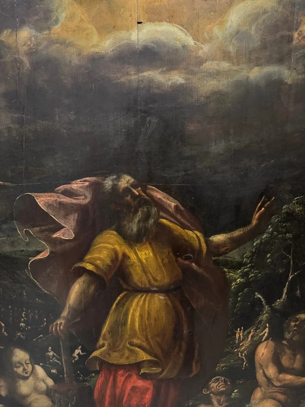 Peinture ancienne sur panneau "La vision du prophète Ezekiel", école ferraraise, maniérisme