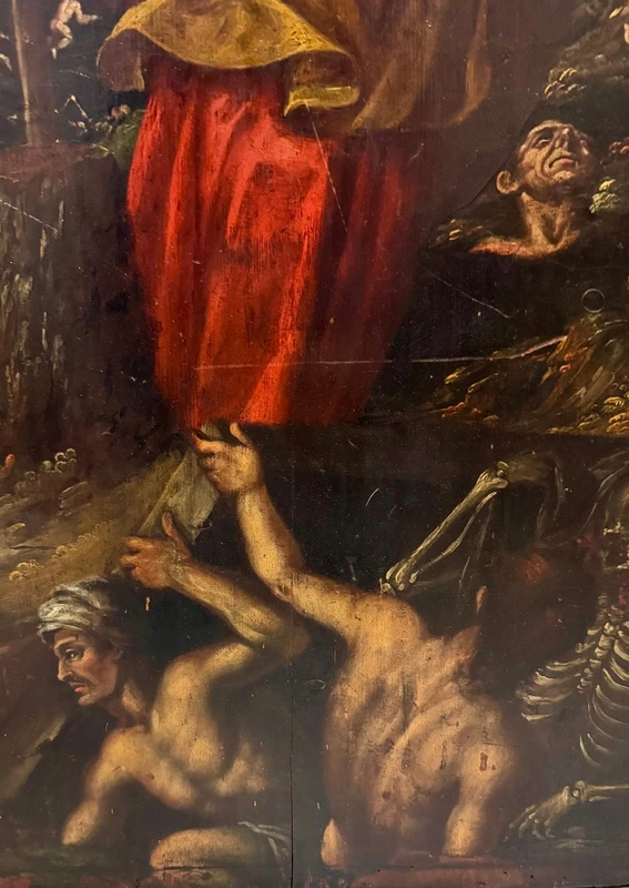Peinture ancienne sur panneau "La vision du prophète Ezekiel", école ferraraise, maniérisme