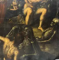 Peinture ancienne sur panneau "La vision du prophète Ezekiel", école ferraraise, maniérisme