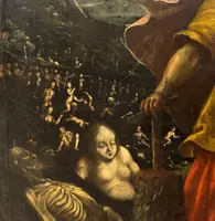 Peinture ancienne sur panneau "La vision du prophète Ezekiel", école ferraraise, maniérisme